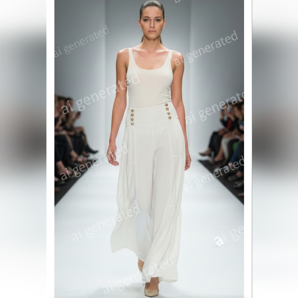 Used Anandas High-Waist Wide-Leg Pants - Cream